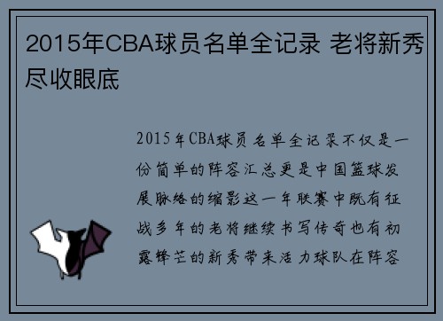 2015年CBA球员名单全记录 老将新秀尽收眼底