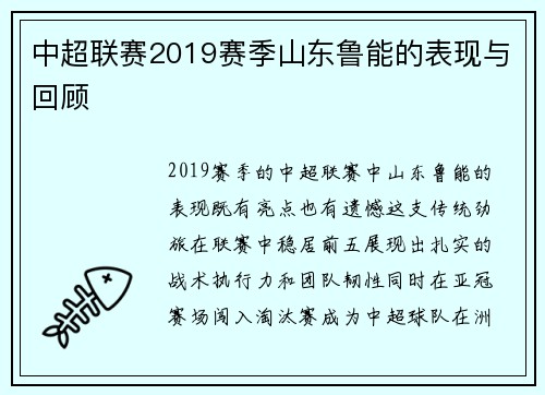 中超联赛2019赛季山东鲁能的表现与回顾