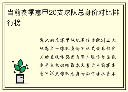 当前赛季意甲20支球队总身价对比排行榜
